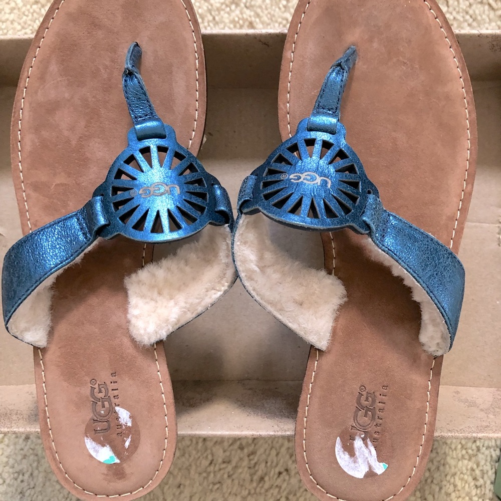 Ugg brand new sandals in metallic blue without box